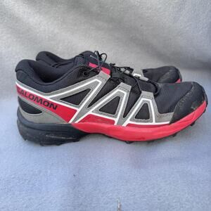 Salomon Speedcross Shoes Womens Size 5 Black Red Trail Running Quicklace 472792